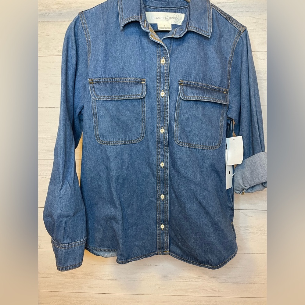 Treasure & Bond Denim Jean Shirt Jacket Button Down Size S - Picture 4 of 5